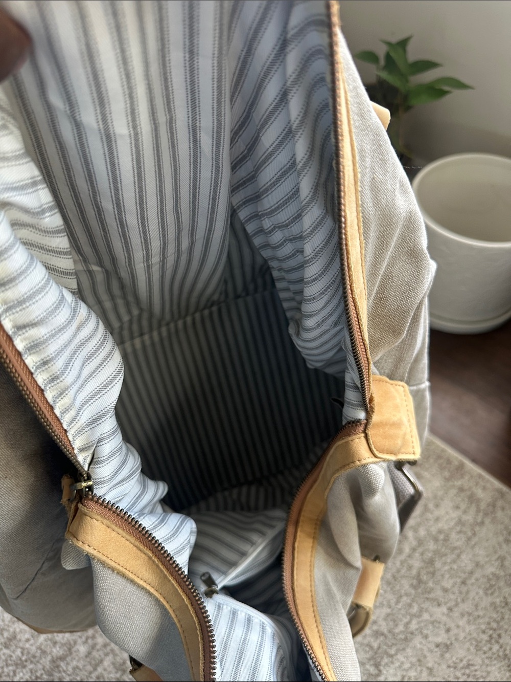 Hearth & Hand Tan Canvas & Leather Carry-on Bag - Picture 6 of 9